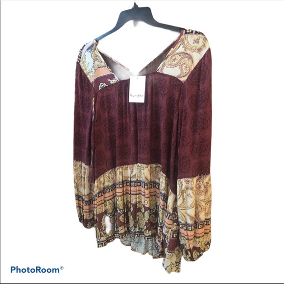 love, Fire Tops - Love Fire Maroon Boho Blouse Size 2X